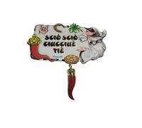 TARGA CARTELLO legno 19x9 cm con o senza corno 7 cm frase scio cicciuve' portafortuna contro la jiella pulcinella napoli corni gobbo