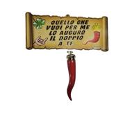 TARGA CARTELLO legno 29x13 cm con o senza corno 14 cm frase quello che vuoi per me il doppio a te portafortuna contro la jiella pulcinella napoli corni gobbo