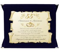 Targa Cinquantacinquesimo Anniversario di Matrimonio | Elegante Regalo 55° Nozze di Smeraldo | Targhetta Pergamena dorata su cofanetto in velluto
