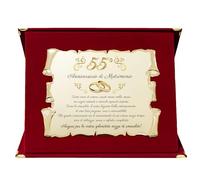 Targa Cinquantacinquesimo Anniversario di Matrimonio | Elegante Regalo 55° Nozze di Smeraldo | Targhetta Pergamena dorata su cofanetto in velluto (Rosso e Dorato, 55° Anniversario)