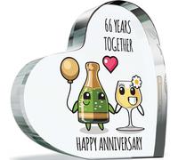 Targa commemorativa per il 66° anniversario per moglie e marito - Buon anniversario - Ti amo Cuore romantico in acrilico per donne e uomini, 100mm x 100mm Regalo per coppie per il sessantesimo sesto