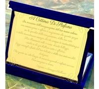 Targa Commemorativa Personalizzata, 20x23 cm, con Astuccio in Velluto Blu, Lastra in Plexiglass Specchiato Oro