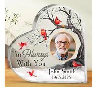 Targa commemorativa personalizzata in acrilico a forma di cuore, regalo commemorativo per la famiglia, con scritta in inglese "I'm always with you", per la perdita di papà, mamma, decorazione da