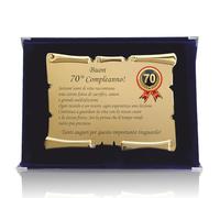 Targa Compleanno con Pergamena - Targa Celebrativa in Cofanetto Velluto - Idea Regalo Elegante per Compleanno e Ricorrenze - Targa Ricordo (Blu, 70 Anni)