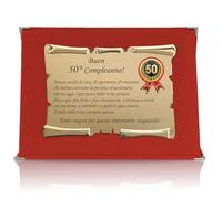 Targa Compleanno con Pergamena - Targa Celebrativa in Cofanetto Velluto - Idea Regalo Elegante per Compleanno e Ricorrenze - Targa Ricordo (Rosso, 50 Anni)