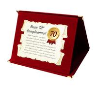 Targa Compleanno Settant'anni elegante | Regalo Compleanno per 70 anni | Cofanetto con Pergamena per Compleanno Settanta | Biglietto Auguri 70 | 70th Birthday Plate (rosso, 70 anni)