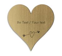 Targa con nome con testo personalizzato in ottone-look - cuore, 250 x 250 mm, testo inciso nero, plastica dorata metallizzata