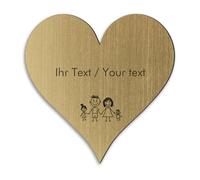 Targa con nome con testo personalizzato in ottone-look - cuore, 50 x 50 mm, testo inciso nero, plastica dorata metallizzata