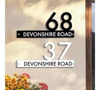 Targa con numero civico grande, personalizzabile, taglio 3D, in acrilico, impermeabile, per esterni, moderno, indirizzo stradale, colore nero/bianco (30 x 14 cm)