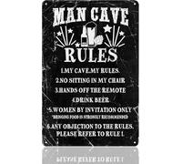 Targa con scritta "Man Cave Rules Man Cave Who Have Everything", divertente targa in latta, per uomo, idea regalo per la mia caverna My Rules Who Have Everything bar, decorazione da parete, 20,3 x