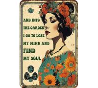 Targa creativa in metallo, 20,3 x 30,5 cm, con scritta in inglese "And into the garden, I go to lose my mind and find my soul", targa in metallo, personalizzabile, ottimo regalo per amici, cortile