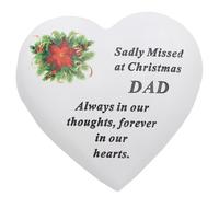 Targa Cuore Memoriale Di Natale Con Dettaglio Di Poinsettia - Papà