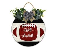 Targa da appendere a tema calcio con scritta "It's Fall Play" (lingua italiana non garantita), in legno, per portico del Ringraziamento, decorazione per interni ed esterni, 28 x 28 cm