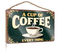 Targa da appendere alla porta con scritta "A cup of coffee makes everything better", decorazione divertente per il bagno, decorazione da parete (15 x 28 cm)