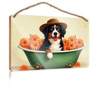 Targa da appendere alla porta con un cane in una vasca da bagno piena di fiori d'arancio, per casa e ufficio, cartelli divertenti per il bagno (15 x 28 cm)