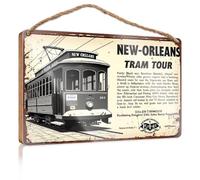 Targa da appendere alla porta di New Orleans Tram Tour Summer in legno da appendere alla piscina e decorazione per esterni (20 x 30 cm)