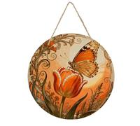 Targa da appendere con tulipano monarca, decorazione da parete per porta d'ingresso, divertente, in legno, rustica e minimalista, decorazione da parete in legno per portico o ingresso