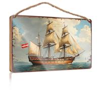 Targa da appendere in legno vintage con nave che naviga sui mari tempestosi, accessorio per la stanza da uomo, decorazione per la casa (15 x 28 cm)