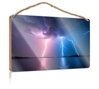 Targa da bagno in legno da appendere con tempesta sul lago: spettacolare fulmine cartello in legno per la decorazione del cortile (20 x 30 cm)