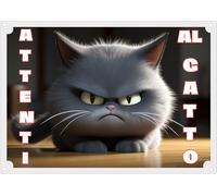 Targa da Cancello ATTENTI AL GATTO stile umoristico Gatto Arrabbiato, in PLASTICA cm 31 x 22
