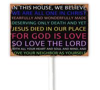 Targa da giardino con scritta in inglese "Vintage in This House We Believe Yard Sign Easter Jesus Cross Christian Garden Sign Religious Outdoor Decor, Christmas Outdoor Plque in alluminio con supporto