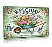 Targa da giardino in latta con scritta in inglese "Welcome to My Garden