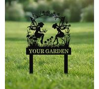 Targa Da Giardino Personalizzata In Metallo Con Testo, Decorazione Esterna Impermeabile, Targa Con Nome Con Fatina Dei Fiori Per Casa, Terrazza, Cortile Regalo Per Giardinieri