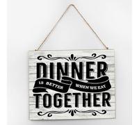 Targa da parete con pallet in legno con scritta "Dinner Is Better When We Eat Together", moderna decorazione artistica per bagno, targa in legno personalizzata per cucina, sala da pranzo, 25 x 30 cm