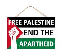 Targa da parete con pallet, in legno, con scritta "Free Palestine End The Apartheid" (lingua italiana non garantita), decorazione primitiva per cottage, cartello in legno dipinto con skyline della
