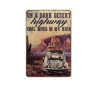 Targa da parete con scritta "Bug on a Dark Desert Highway Girl" (lingua italiana non garantita) e scritta "Busted Knuckle", in metallo, stile vintage, 20,3 x 30,5 cm, in alluminio, idea regalo vintage
