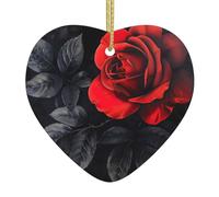 Targa da parete in ceramica con rosa rossa e foglie nere, da appendere, ideale come regalo per amici, regalo di Natale