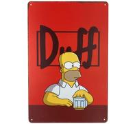 Targa da parete in latta | Birra Duff con Homer Simpson 20,3 x 30,5 cm | Targa artistica per decorazione per casa, bar, garage, grotta degli uomini, cartone animato dei Simpson (set da 1)