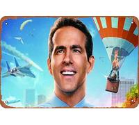 Targa da parete in latta con immagine di Ryan Reynolds, con scritta "Free Guy Movement", idea regalo divertente per uomo, bar, pub, club, decorazione per la casa, 20 x 30 cm, stile vintage