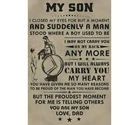 Targa da parete in latta con scritta in lingua inglese "to my son I will always carry you my heart warrior", per bar, casa, cortile, 20,3 x 30,5 cm