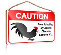 Targa da parete in legno con scritta "Attack Chicken Security: Keep Out" (20 x 30 cm)