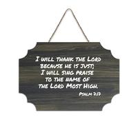 Targa da parete in legno con scritta "I Will Thank The Lord Because He Is Just I Will Sing Praise to The Name of The Lord Most High", da appendere, in legno, stile rustico, decorazione per la casa