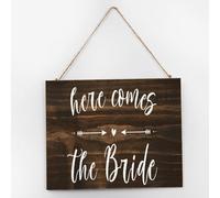 Targa da parete in legno da appendere alla parete, con scritta "Here Comes The Bride", stile retrò, 25,4 x 30,5 cm, con scritta "Just Wait Till You See Her " (lingua italiana non garantita