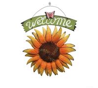 Targa da parete in metallo con girasole di benvenuto per porta o giardino, resistente alle intemperie, decorazione per tutte le stagioni