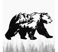 Targa da parete in metallo, con immagine di un bosco di pino, con picco di orso, paesaggio naturale, decorazione da appendere per casa, soggiorno, camera da letto, cucina, bagno