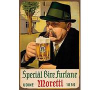 Targa da parete in metallo con scritta "Birra Moretti", 20,3 x 30,5 cm, motivo: birra italiana, stile vintage SP#12