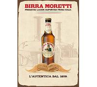Targa da Parete in Metallo con Scritta Birra Moretti in Stile Vintage Birra Italiana, con Scritta in Lingua Inglese SP#11