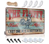 Targa da parete in metallo con scritta in inglese "Chicken Coop The Fluffy Butt Hut Last One In Is A Rotten Egg", per camera da letto (30 x 40 cm)