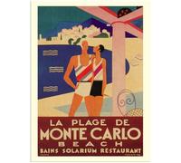 Targa da parete in metallo con scritta "Monte Carlo Beach Travel", in metallo, divertente, vintage, 20,3 x 30,5 cm