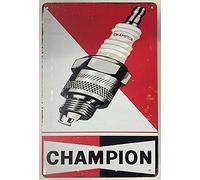 Targa da parete in metallo di stagno | Champion Spark Plugs Brand 20,3 x 30,5 cm | Divertente targa decorativa da parete per distributore di benzina, garage e grotta, vintage classico