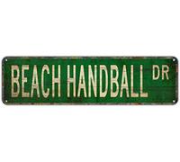 Targa da parete in stile vintage, con scritta in lingua inglese "Beach Handball Beach", idea regalo per pallamano, città, campagna, strada, regalo, cartello stradale in stagno, 10,2 x 40,6 cm