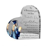 Targa da scrivania in acrilico trasparente con cuore in acrilico trasparente, regalo per laureati universitari e superiori 2025, regalo di laurea per ragazze