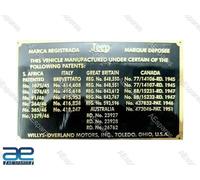 Targa Dati In Ottone Per Motore Willys Jeep AEs