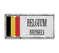 Targa decorativa Belgio per il tuo carrello da golf, targa decorativa per capitale città, souvenir, alluminio, metallo, piastra per auto, per donne e uomini, 15 x 30 cm