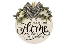 Targa decorativa da appendere alla porta floreale primaverile con messaggio "Bless This Home", costruzione in materiale plastico per uso interno o esterno di lunga durata (A)