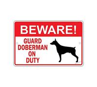 Targa decorativa da parete con scritta "Beware!Guard Dobermann Dog On Duty Owner Warning - Targa in metallo per cortile, ufficio, per interni ed esterni, 20,3 x 30,5 cm